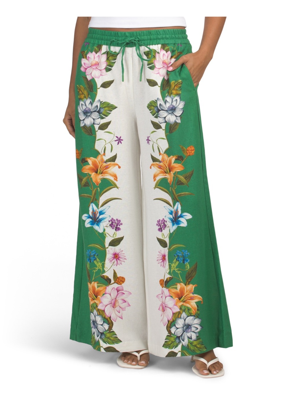 Maison d'Amelie Green Floral Dreamscape Palazzo Pants ( Farm Rio) NWT Size L
